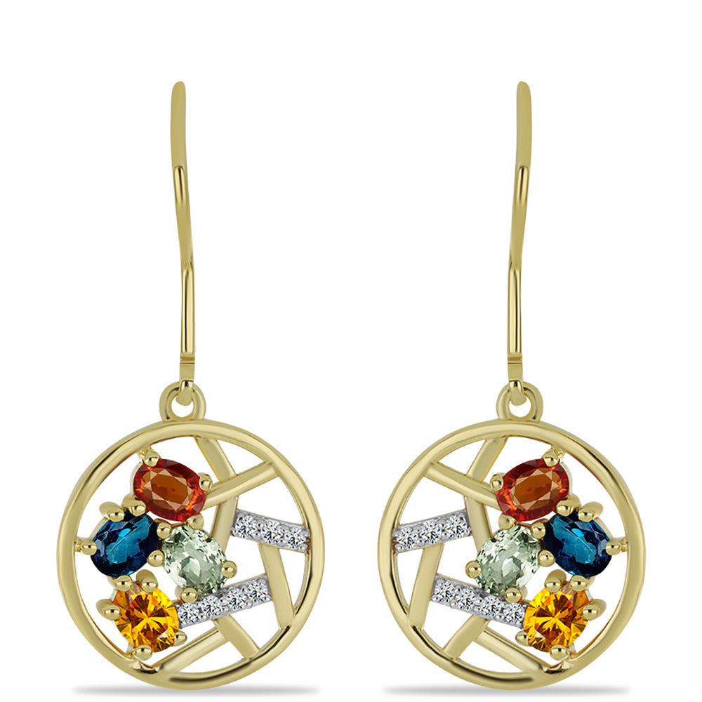 Pozlátené Strieborné Náušnice s Dúhovým Zafírom a Bielym Topásom 1 