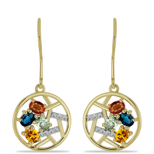 Pozlátené Strieborné Náušnice s Dúhovým Zafírom a Bielym Topásom