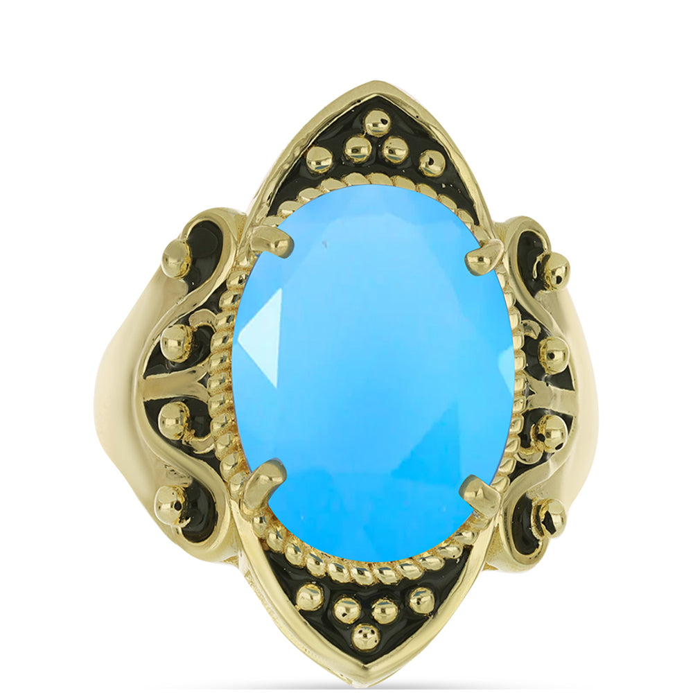 Pozlátený Strieborný Prsteň s Aqua Chalcedonom 1 