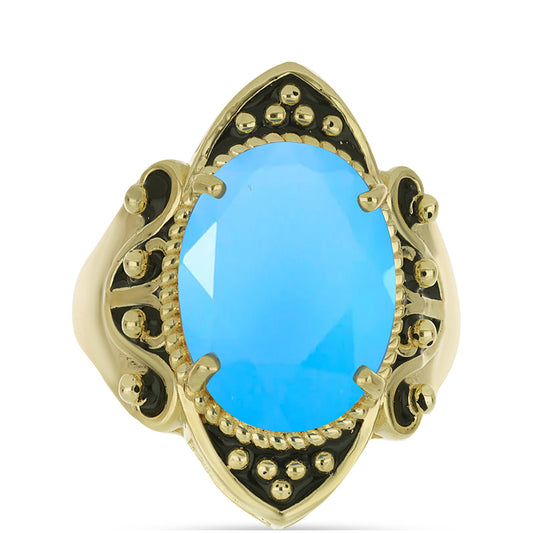Pozlátený Strieborný Prsteň s Aqua Chalcedonom