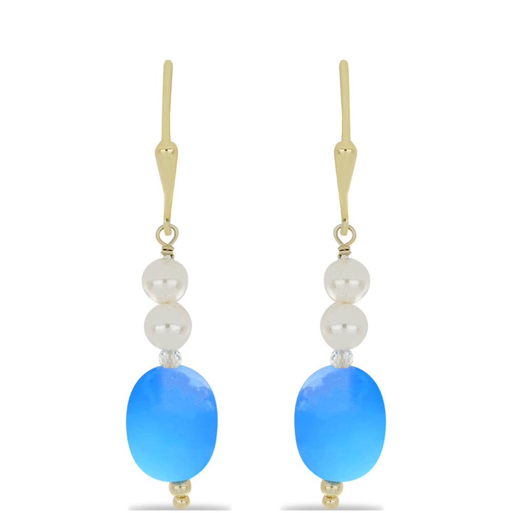 Pozlátené Strieborné Náušnice s Aqua Chalcedonom a Bielym Kremeňom 1 
