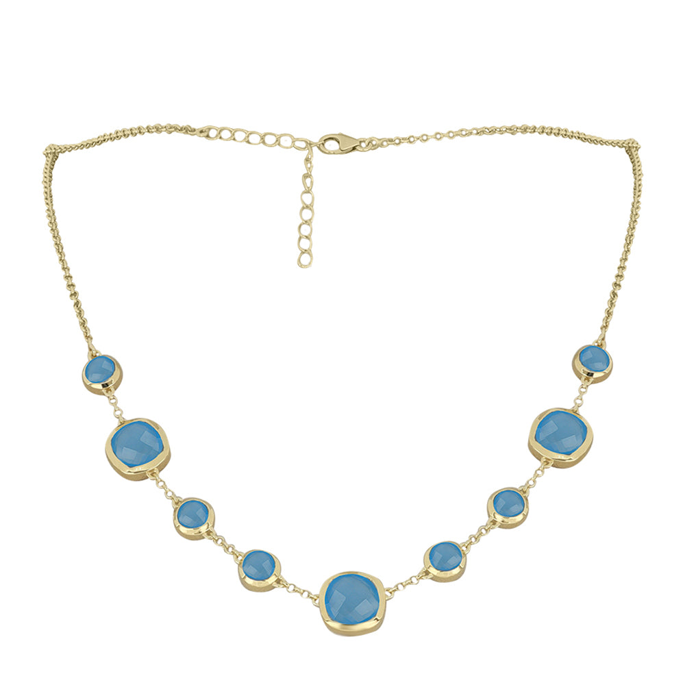 Pozlátený Strieborný Náhrdelník s Aqua Chalcedonom 1 
