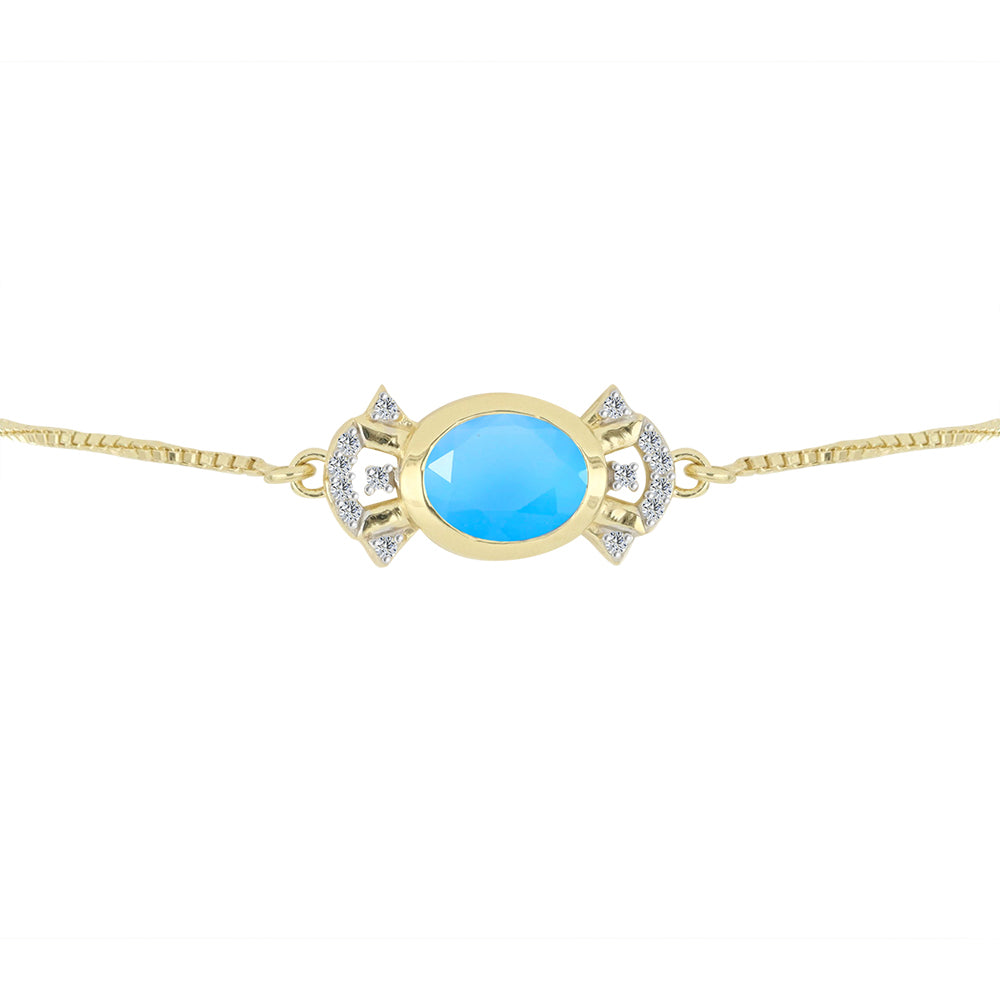 Pozlátený Strieborný Náramok s Aqua Chalcedonom a Bielym Topásom 2 