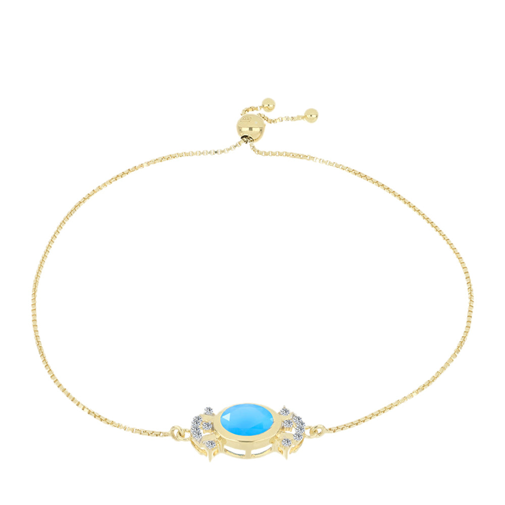 Pozlátený Strieborný Náramok s Aqua Chalcedonom a Bielym Topásom