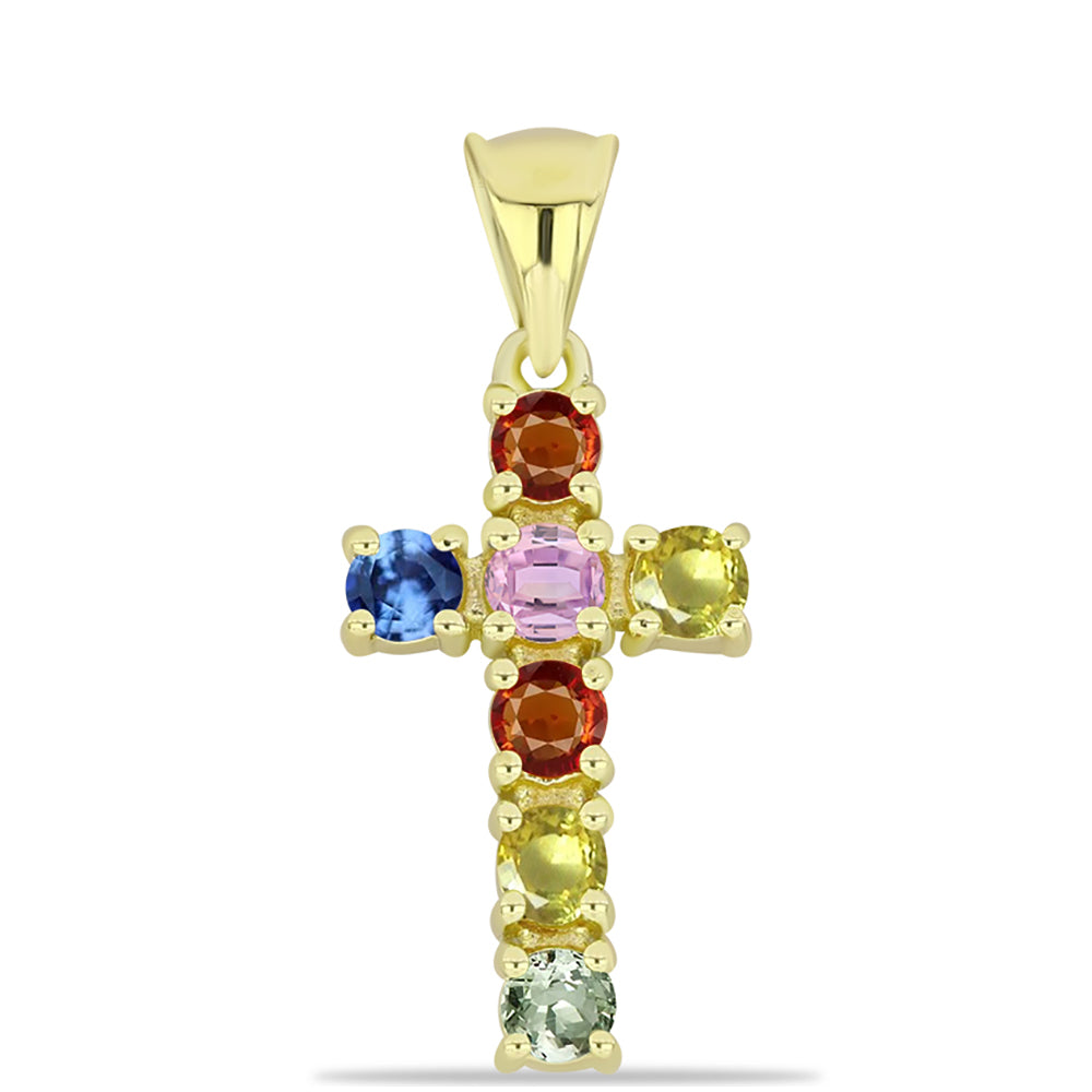 Kríž Pozlátený Strieborný Prívesok s Dúhovým Zafírom 1 