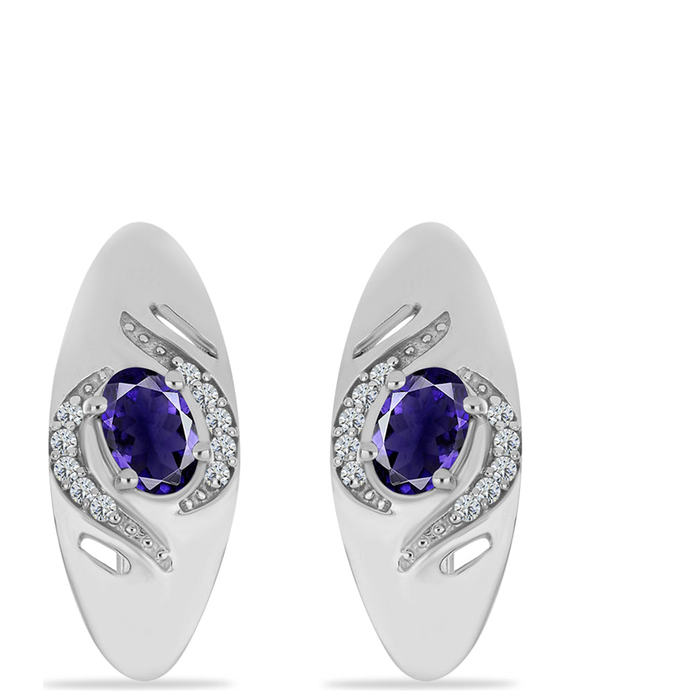 Strieborné Náušnice s Iolitom a Bielym Topásom