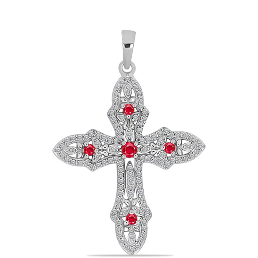 Kríž Strieborný Prívesok s Červeným Achátom a Bielym Topásom