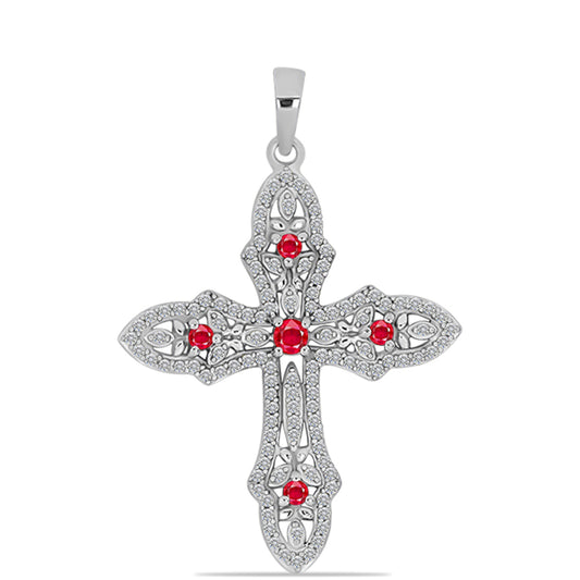 Kríž Strieborný Prívesok s Červeným Achátom a Bielym Topásom