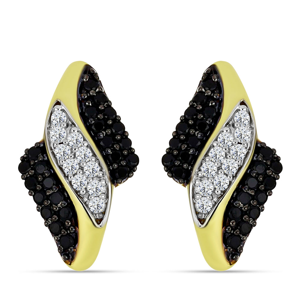 Pozlátené Strieborné Náušnice s Čiernym Spinelom a Bielym Topásom