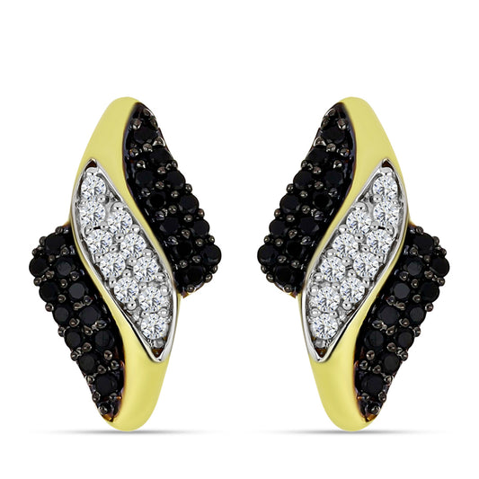 Pozlátené Strieborné Náušnice s Čiernym Spinelom a Bielym Topásom