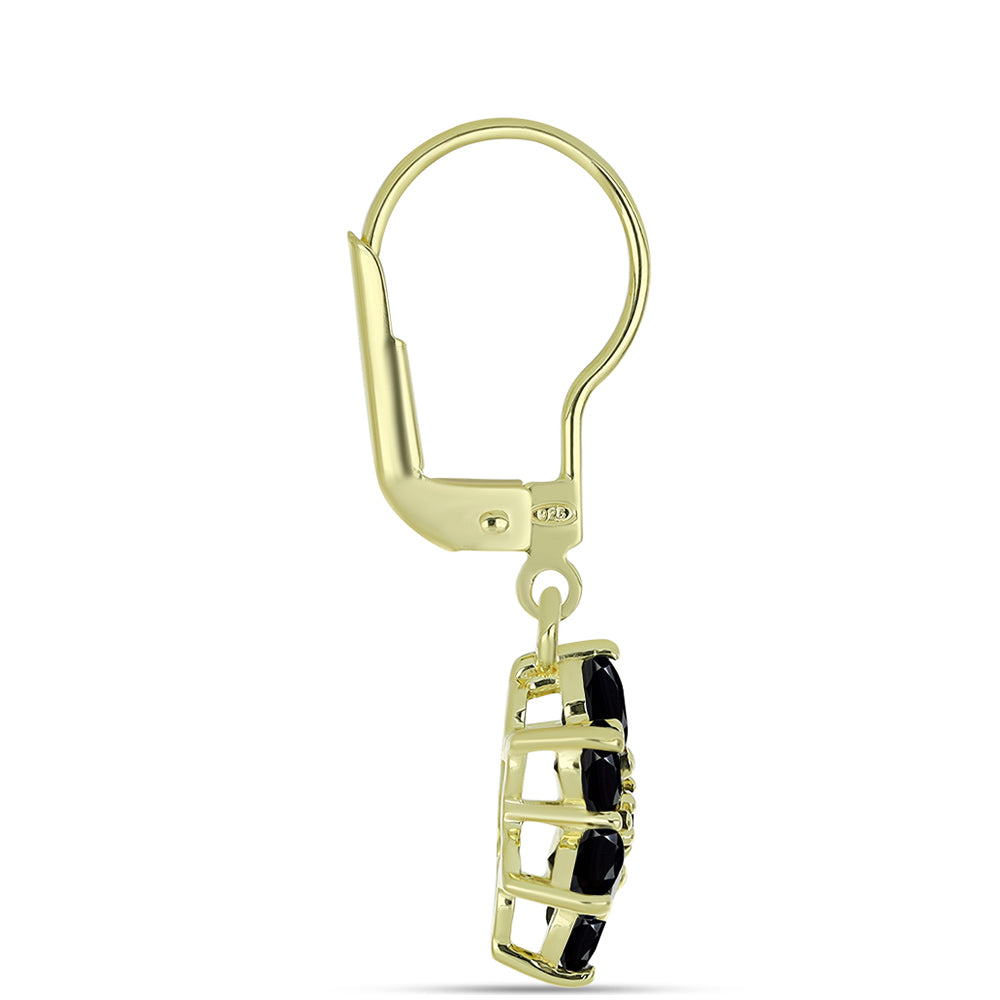 Pozlátené Strieborné Náušnice s Čiernym Spinelom a Bielym Topásom 2 