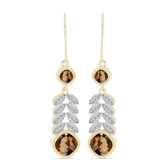 Pozlátené Strieborné Náušnice s Koňakovým Kremeňom a Bielym Topásom