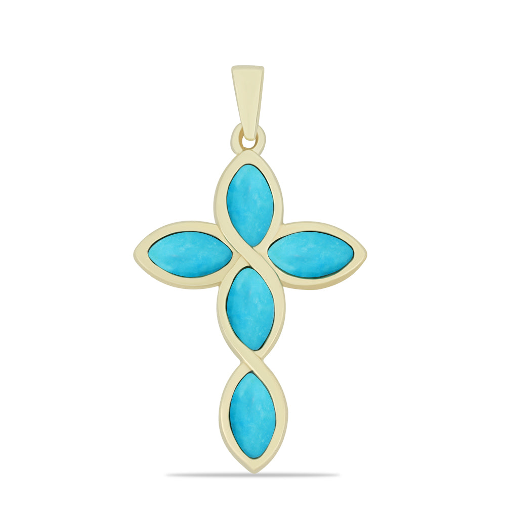 Kríž Pozlátený Strieborný Prívesok s so Sleeping Beauty Tyrkysom 1 