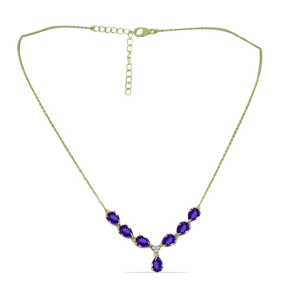 Pozlátený Strieborný Náhrdelník s Marockým Ametystom a Bielym Topásom