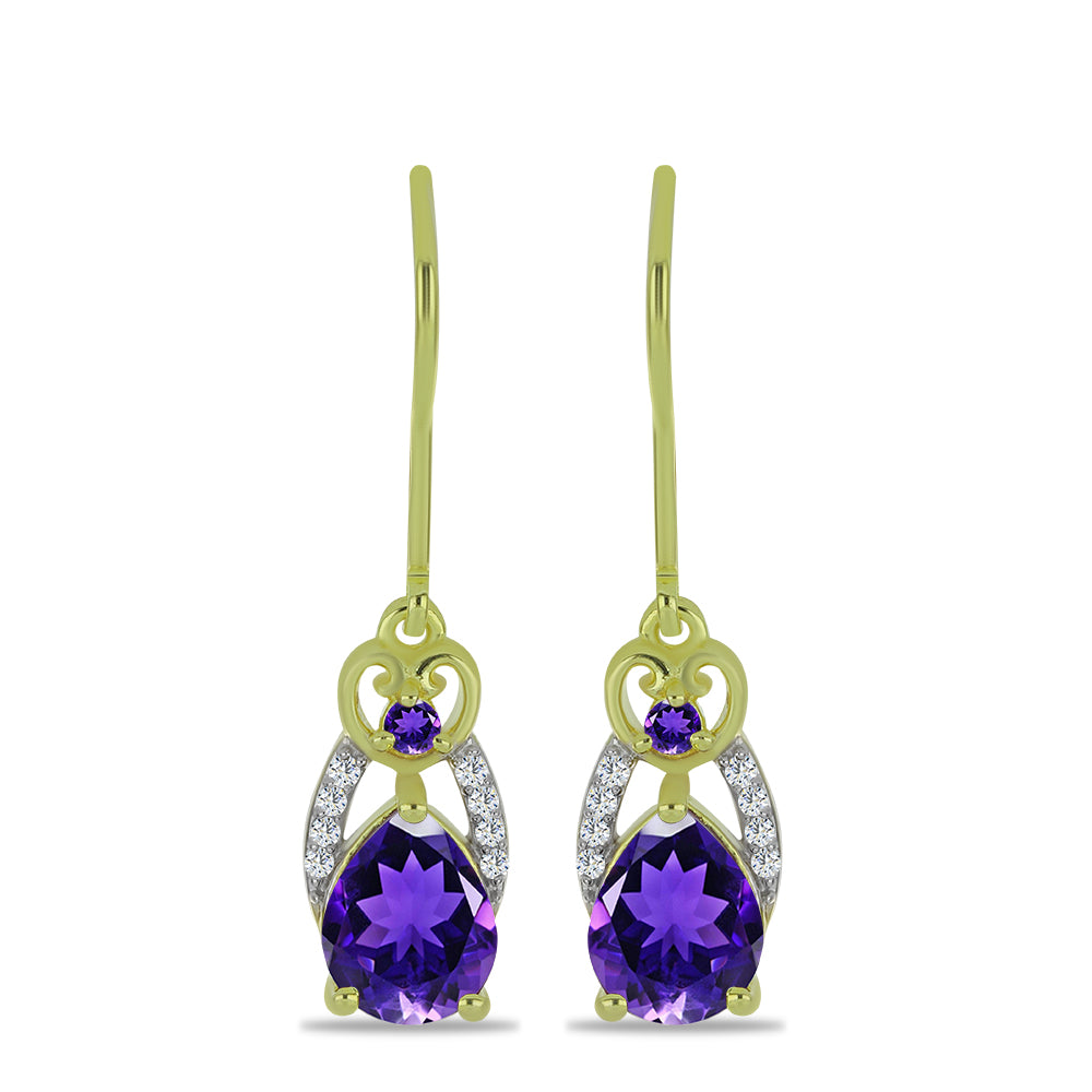 Pozlátené Strieborné Náušnice s Marockým Ametystom a Bielym Topásom