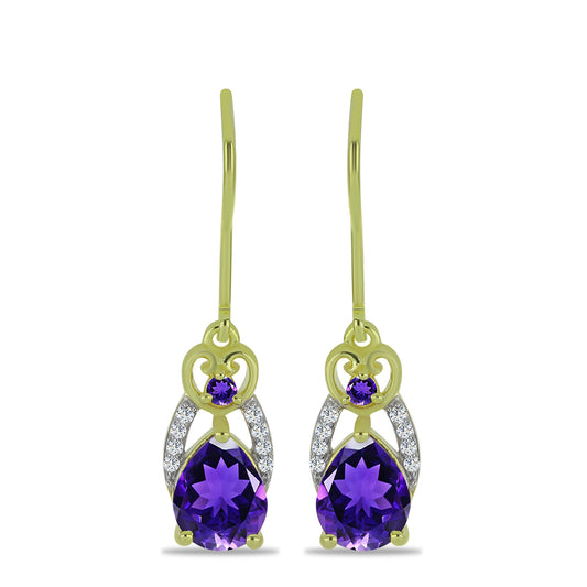 Pozlátené Strieborné Náušnice s Marockým Ametystom a Bielym Topásom