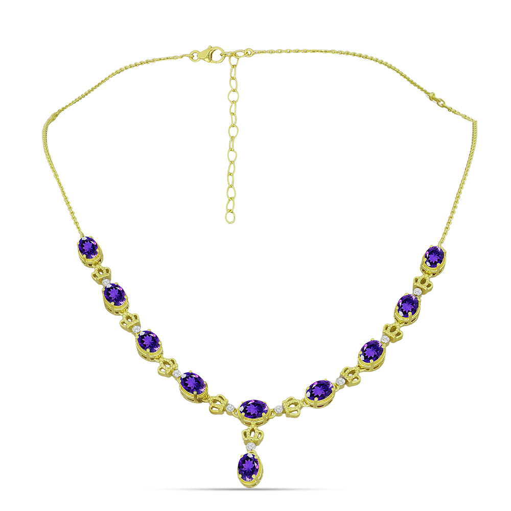 Pozlátený Strieborný Náhrdelník s Marockým Ametystom a Bielym Topásom