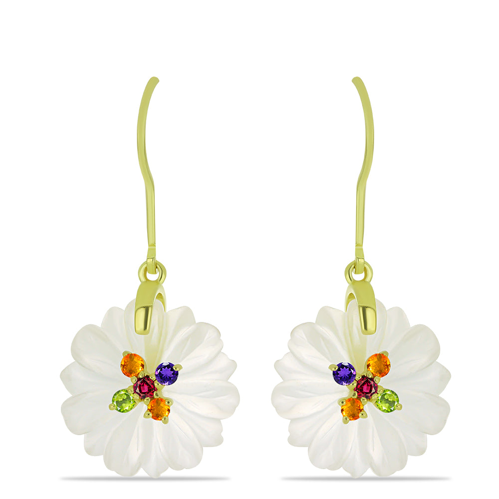 Pozlátené Strieborné Náušnice s Bielym Achátom a Marockým Ametystom