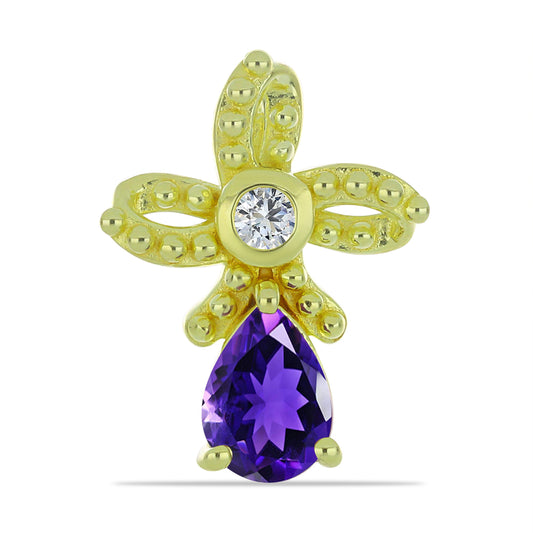 Pozlátené Strieborné Náušnice s Marockým Ametystom a Bielym Topásom