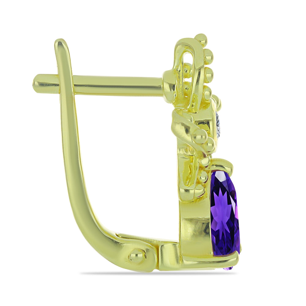 Pozlátené Strieborné Náušnice s Marockým Ametystom a Bielym Topásom 2 