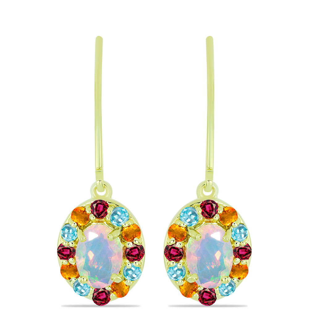 Pozlátené Strieborné Náušnice s Welo opálom a Chakra Turmalínom