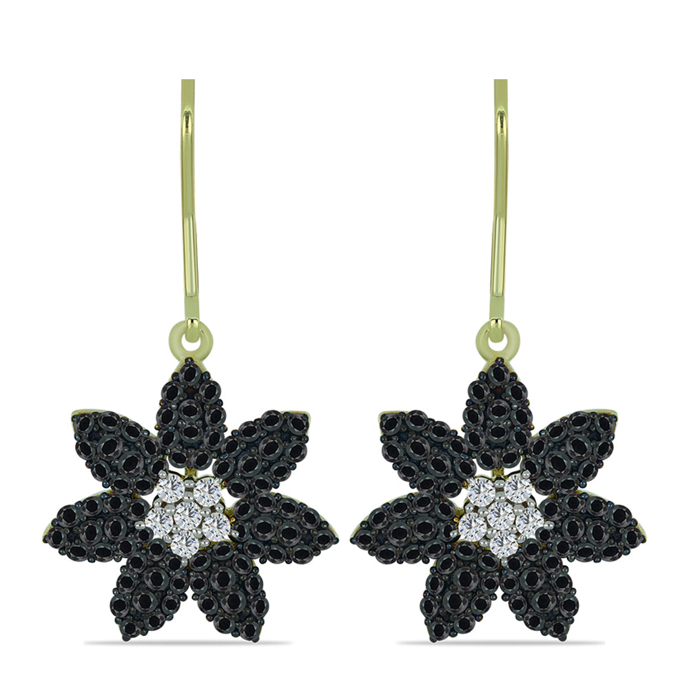 Pozlátené Strieborné Náušnice s Obsidianom a Bielym Topásom