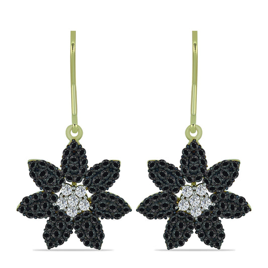 Pozlátené Strieborné Náušnice s Obsidianom a Bielym Topásom