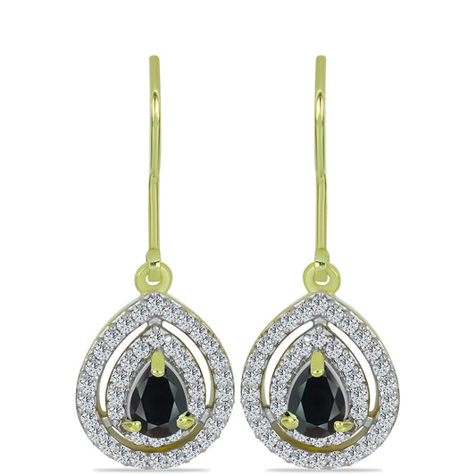 Pozlátené Strieborné Náušnice s Obsidianom a Bielym Topásom