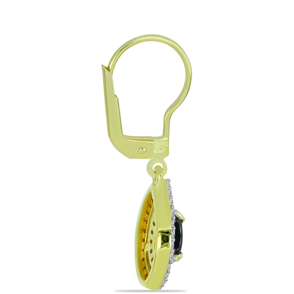 Pozlátené Strieborné Náušnice s Obsidianom a Bielym Topásom 2 