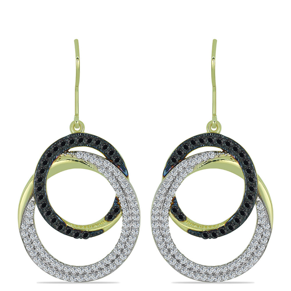 Pozlátené Strieborné Náušnice s Obsidianom a Bielym Topásom