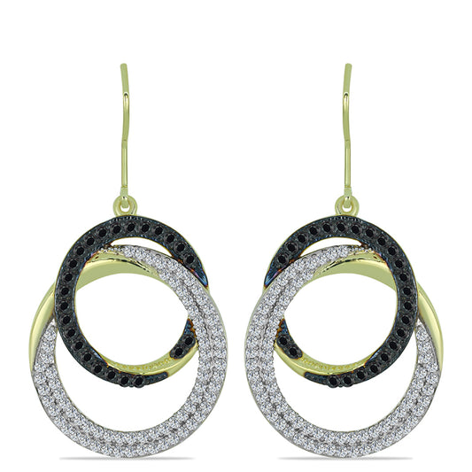 Pozlátené Strieborné Náušnice s Obsidianom a Bielym Topásom