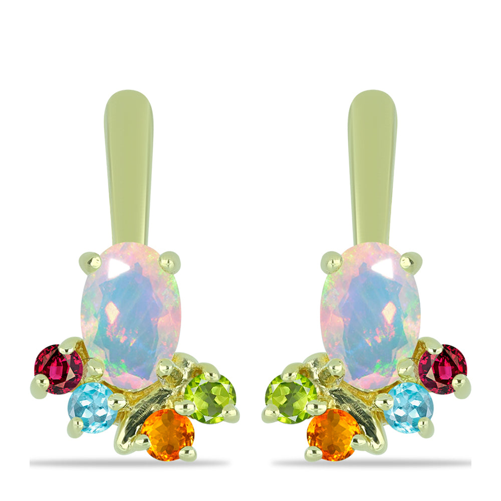 Pozlátené Strieborné Náušnice s Welo opálom a Chakra Turmalínom