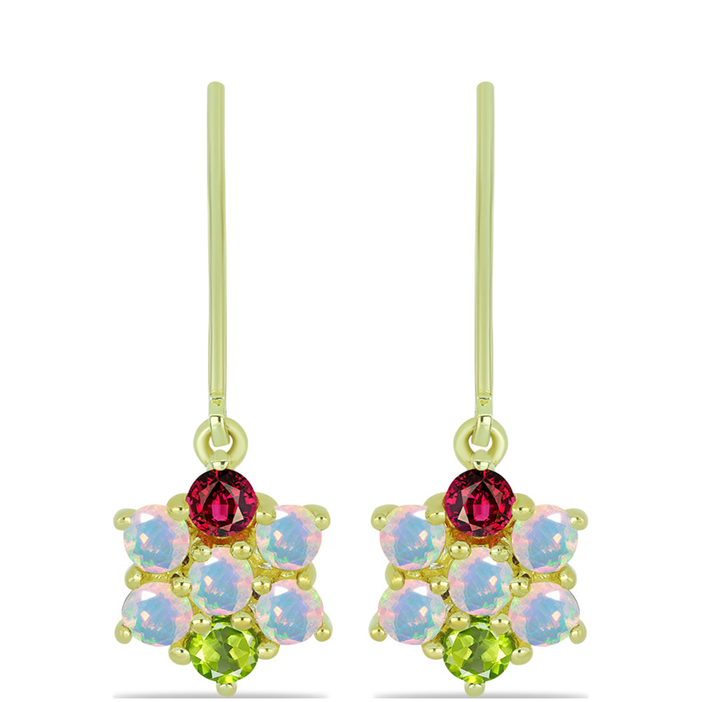 Pozlátené Strieborné Náušnice s Welo opálom a Chakra Turmalínom