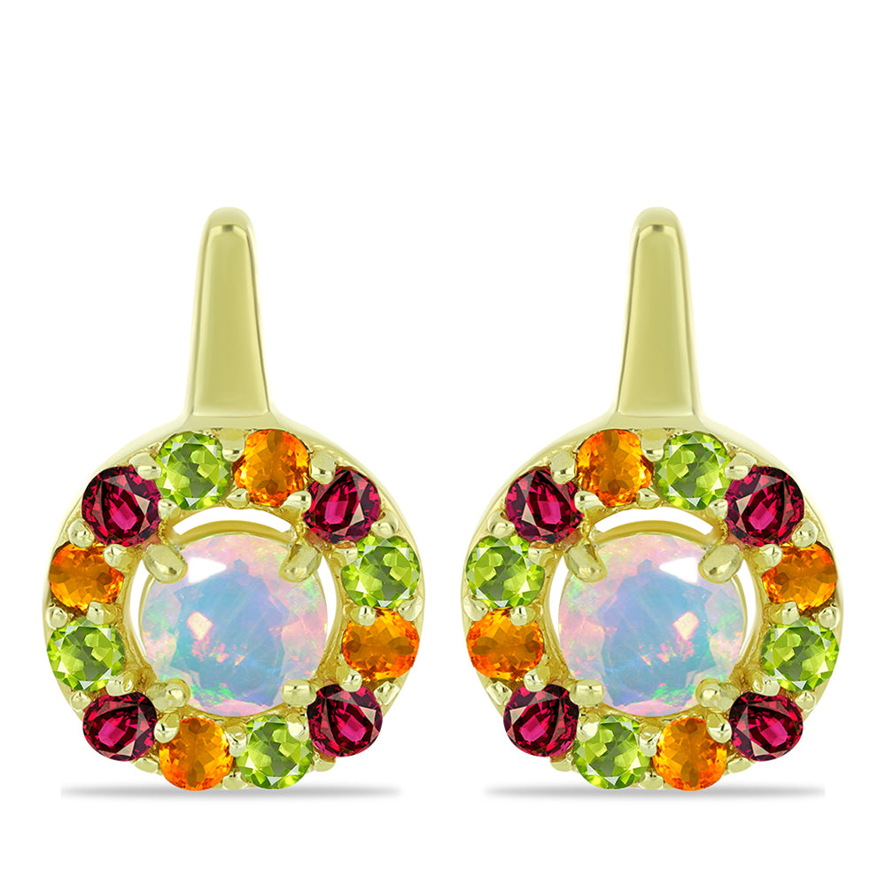 Pozlátené Strieborné Náušnice s Welo opálom a Chakra Turmalínom