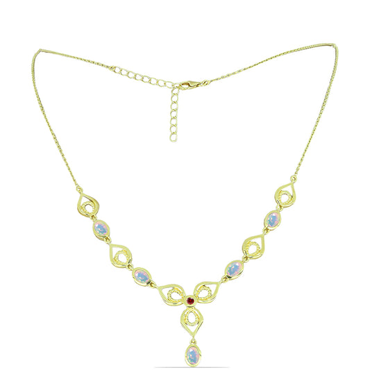 Pozlátený Strieborný Náhrdelník s Welo opálom a Chakra Turmalínom