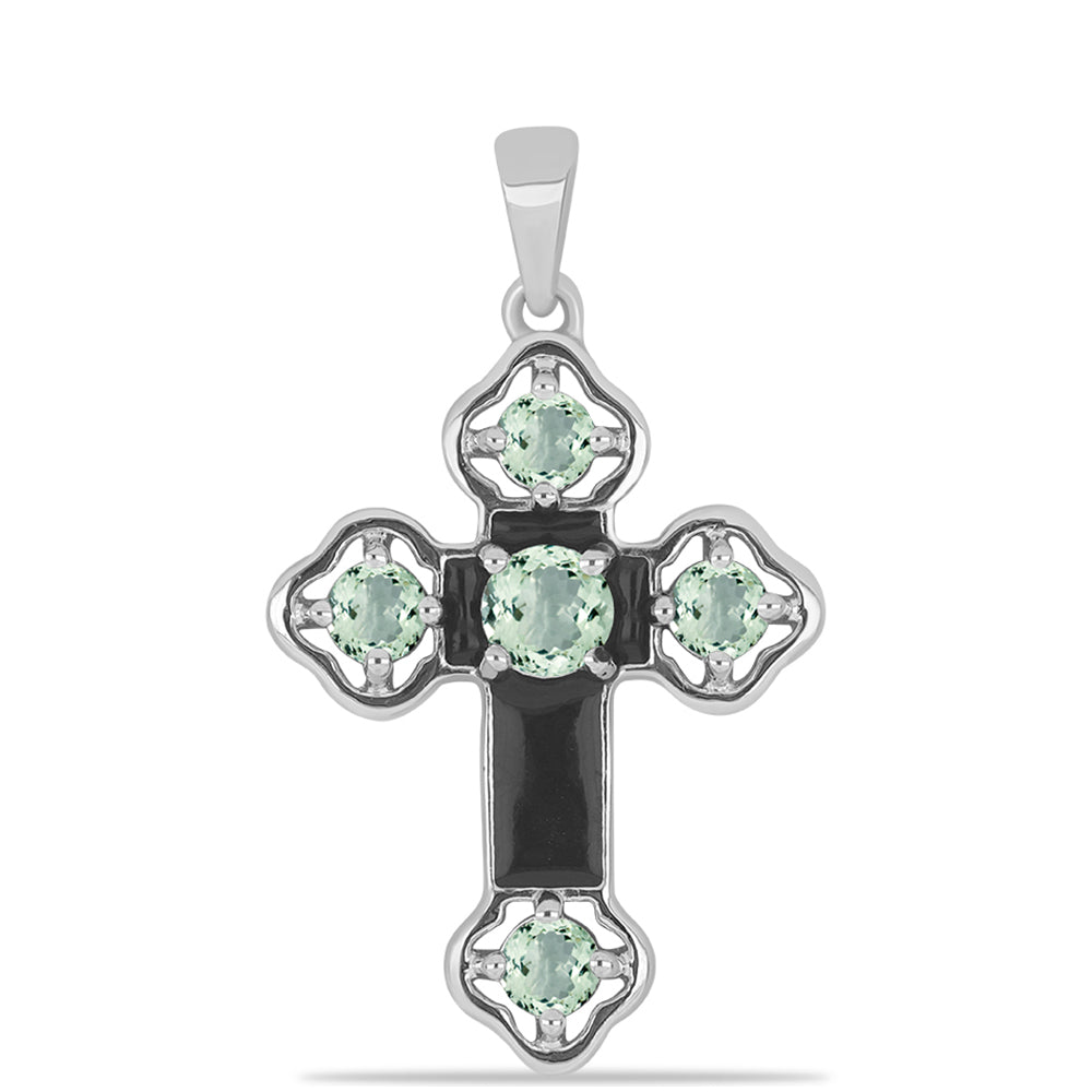 Kríž Strieborný Prívesok s so Zeleným Ametystom