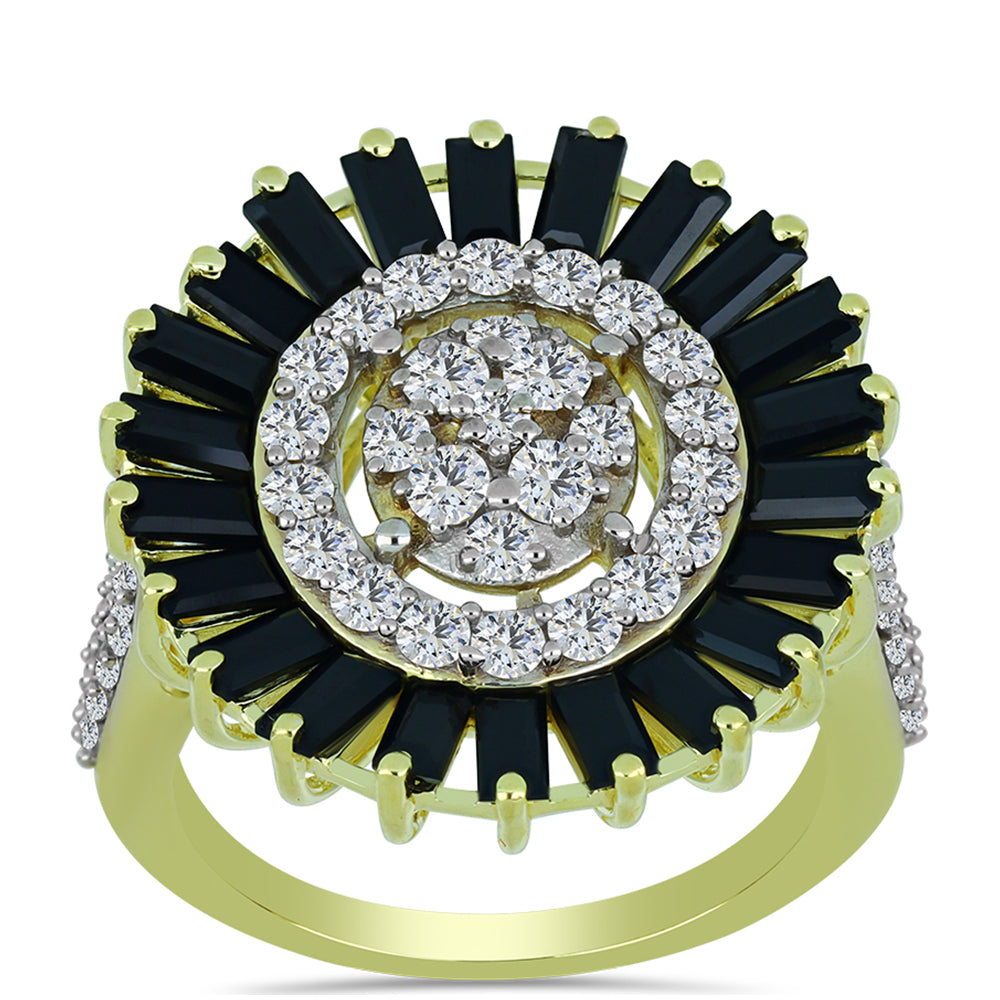 Pozlátený Strieborný Prsteň s Obsidianom a Bielym Topásom 3 