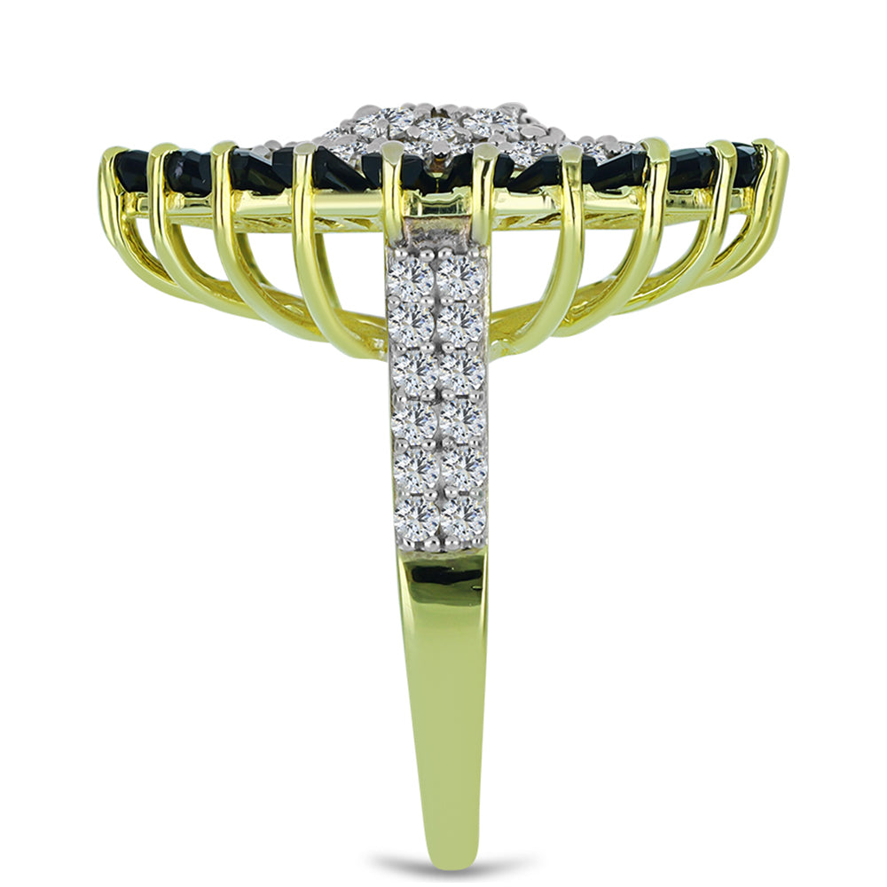 Pozlátený Strieborný Prsteň s Obsidianom a Bielym Topásom