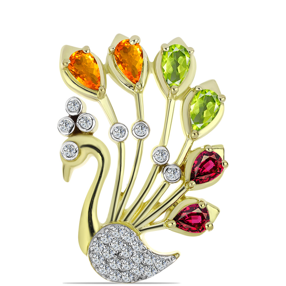 Pozlátený Strieborný Brošňa s Chakra Turmalínom a Bielym Topásom 1 