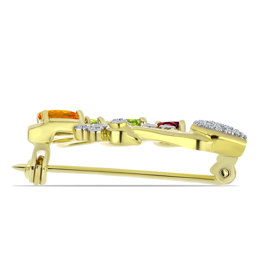 Pozlátený Strieborný Brošňa s Chakra Turmalínom a Bielym Topásom 2 