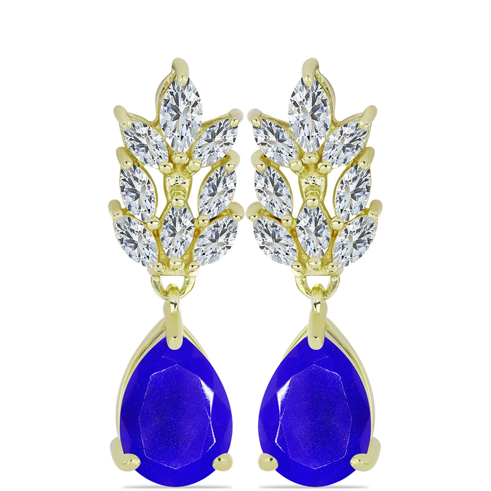 Pozlátené Strieborné Náušnice s Modrým Achátom a Bielym Topásom 1 