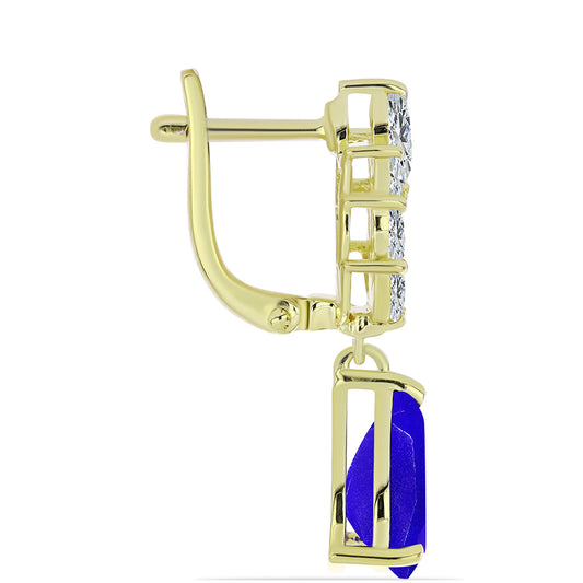 Pozlátené Strieborné Náušnice s Modrým Achátom a Bielym Topásom