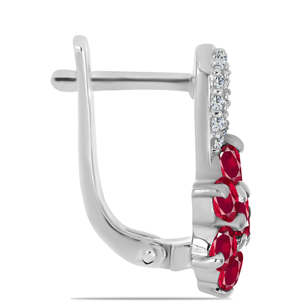 Strieborné Náušnice s Madagaskarským Rubínom a Bielym Topásom