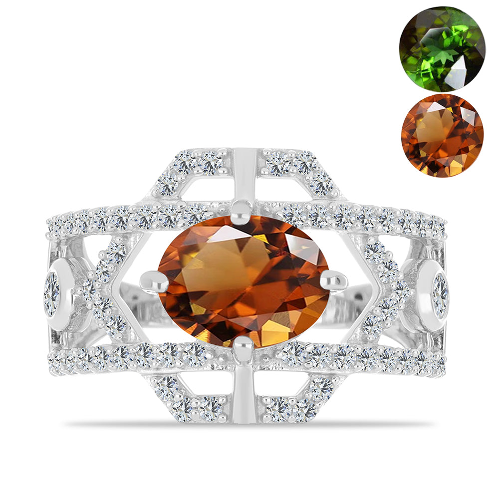 Strieborný Prsteň s Certifikovaný Anatólskym zultanitom pestovaný v laboratóriu a Bielym Topásom