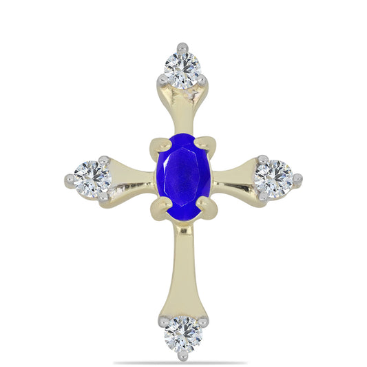 Kríž Pozlátený Strieborný Prívesok s Modrým Achátom a Bielym Topásom