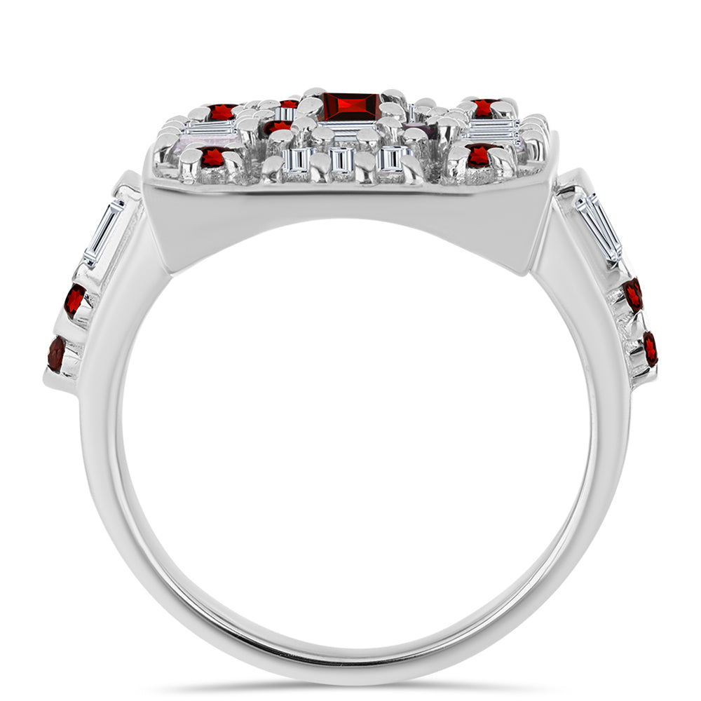 Strieborný Prsteň s Bartonským Granátom a Bielym Zirkónom 2 