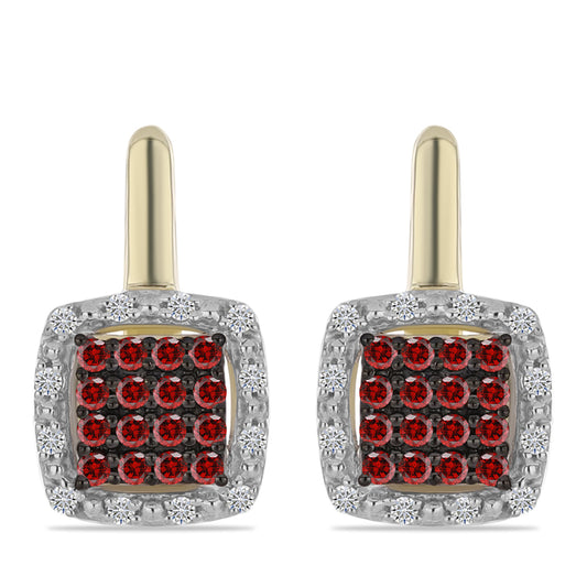 Pozlátené Strieborné Náušnice s Červeným Diamantom a Bielym Diamantom