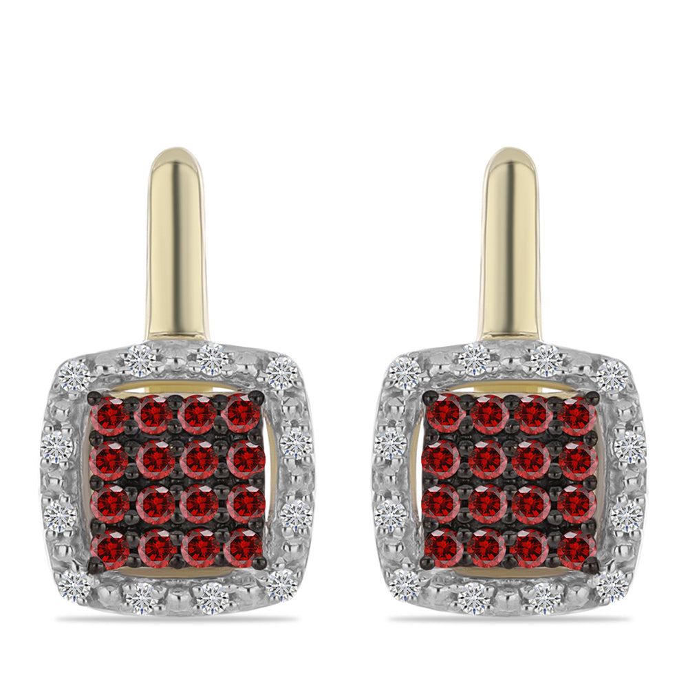 Pozlátené Strieborné Náušnice s Červeným Diamantom a Bielym Diamantom 3 
