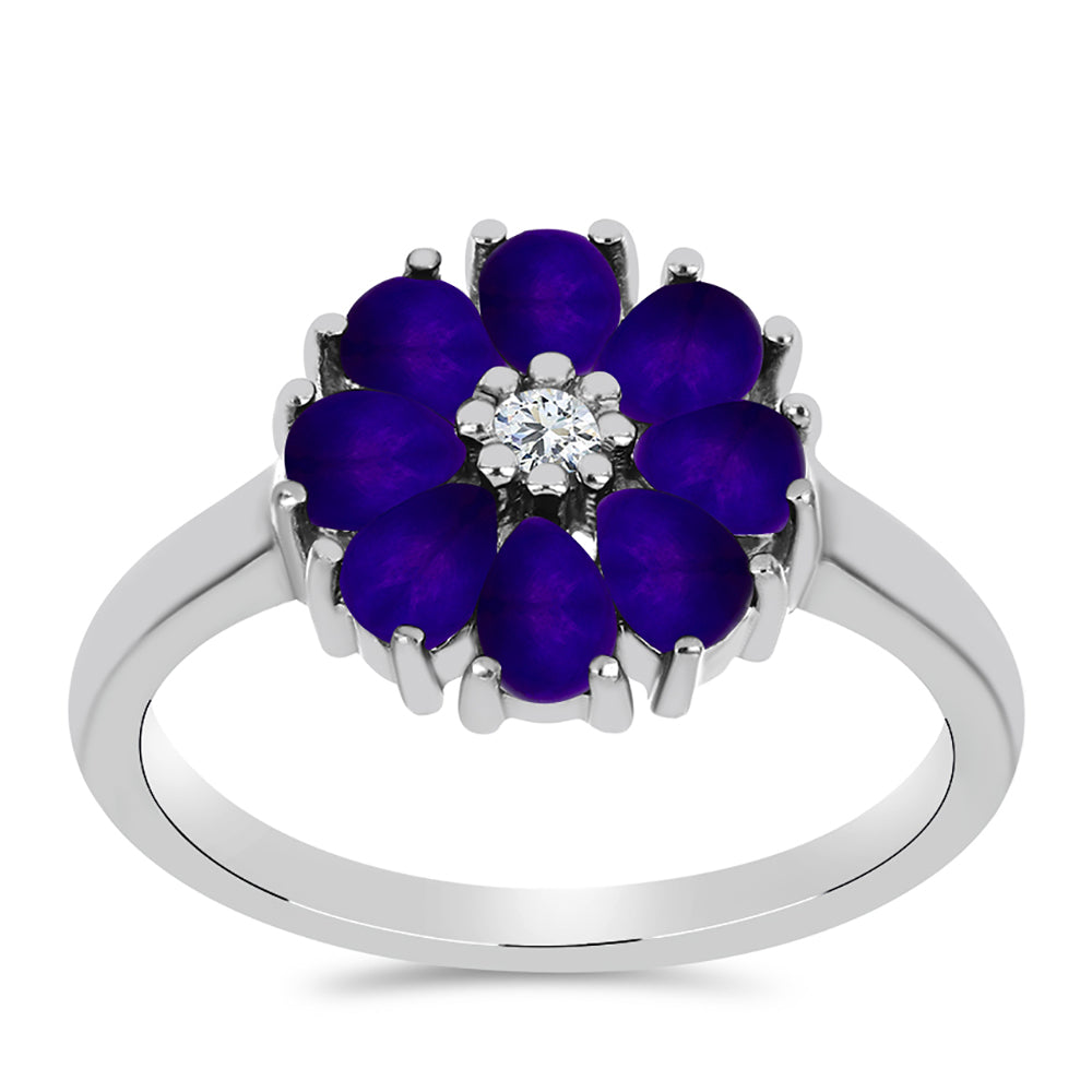 Strieborný Prsteň s Fialovým Nefritom a Bielym Topásom