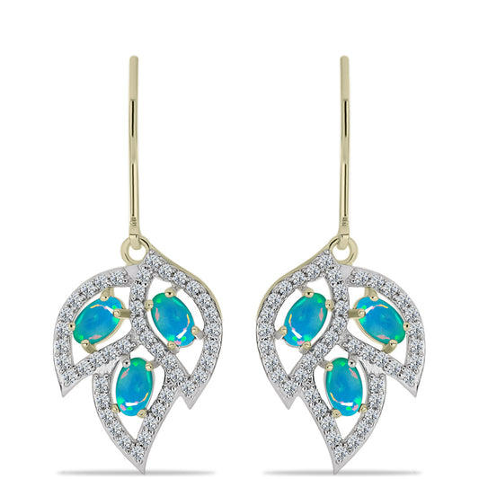 Pozlátené Strieborné Náušnice s Etiópskym Paraiba Modrým Opálom a Bielym Topásom